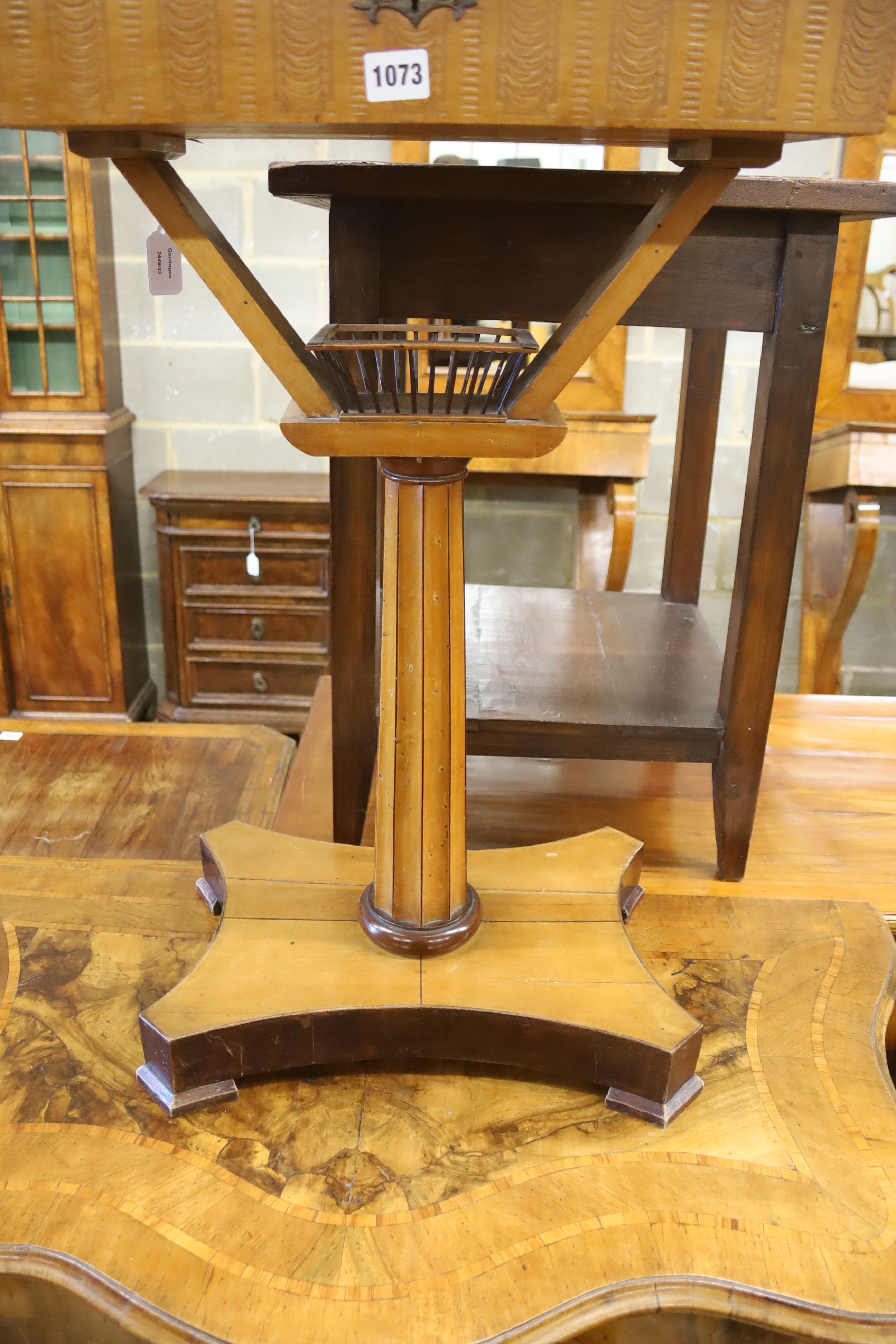 A 19th century Continental satin birch work table, width 52cm, depth 36cm, height 79cm